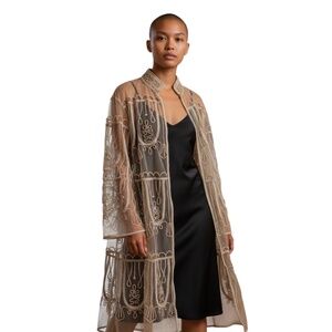 Vintage French Collizioni Women's Mock Neck‎ Embroidered Sequin Beaded Jacket Lg